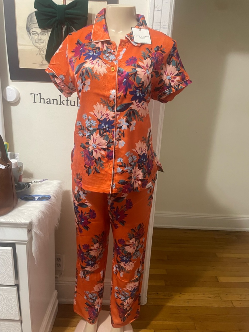 Laundry by Shelli Segal Orange Floral Satin PJ Set